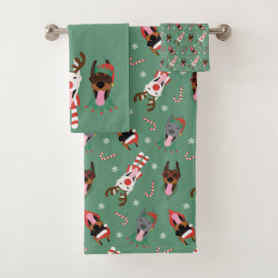 Christmas Dobermann Hunde Badhandtuch Set