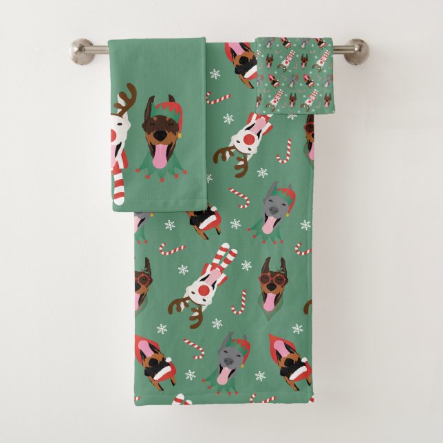 Christmas Dobermann Hunde Badhandtuch Set (Insitu)