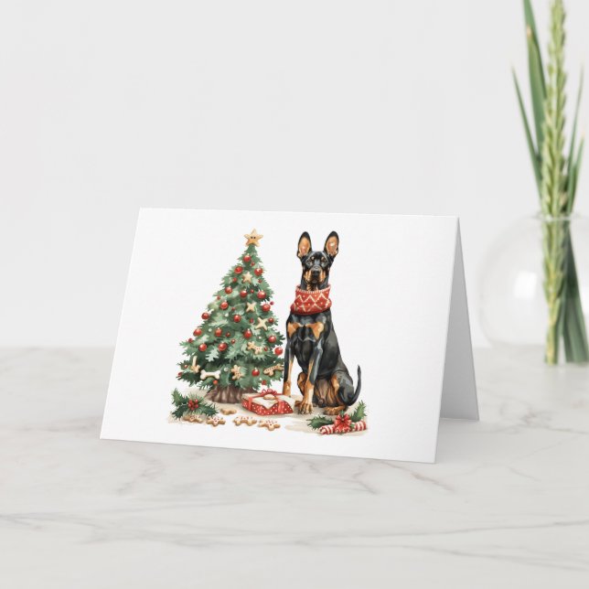 Christmas Dobermann Hunde Feiertagskarte (Vorderseite)