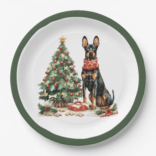 Christmas Dobermann Hunde Pappteller (Vorderseite)