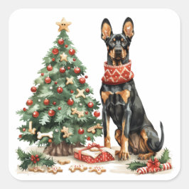 Christmas Dobermann Hunde Quadratischer Aufkleber