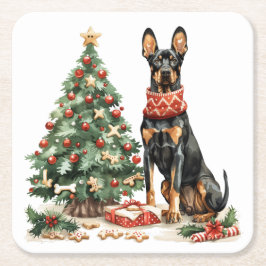 Christmas Dobermann Hunde Rechteckiger Pappuntersetzer