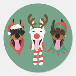 Christmas Dobermann Hunde Runder Aufkleber
