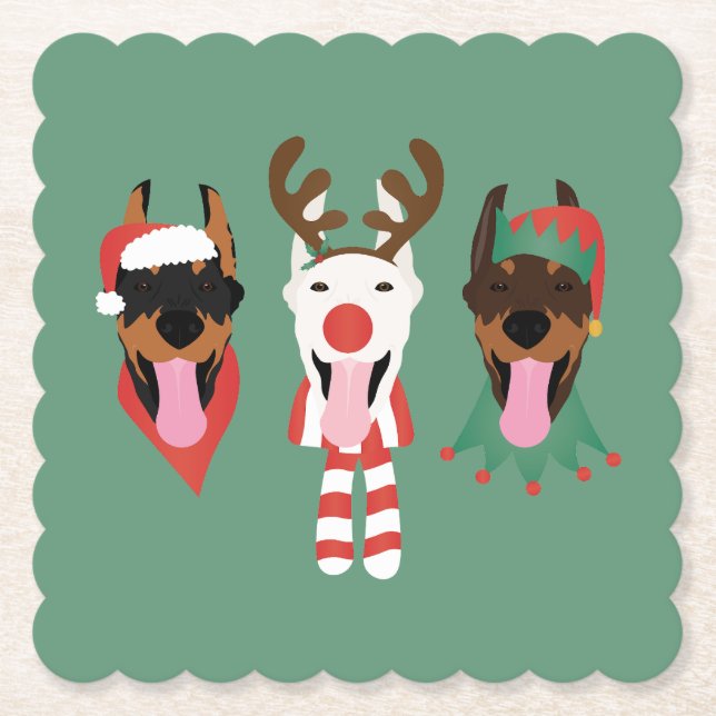 Christmas Dobermann Hunde Untersetzer (Vorderseite)