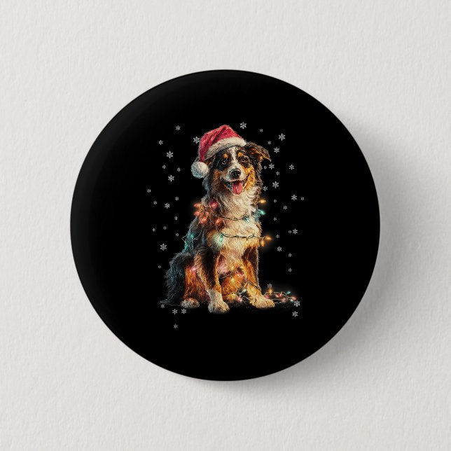 Christmas Dog Australian Shepherd Santa Xmas Women Button (Vorderseite)