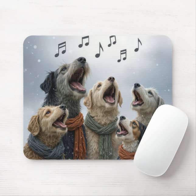 Christmas Dog Carolers In Snowflakes Mousepad (Mit Mouse)