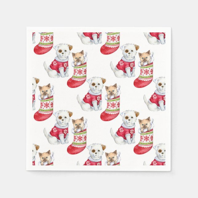 Christmas Dog & Cat Serviette (Vorderseite)