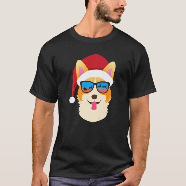 Christmas Dog  Cute Corgi Santa Hat T-Shirt (Vorderseite)