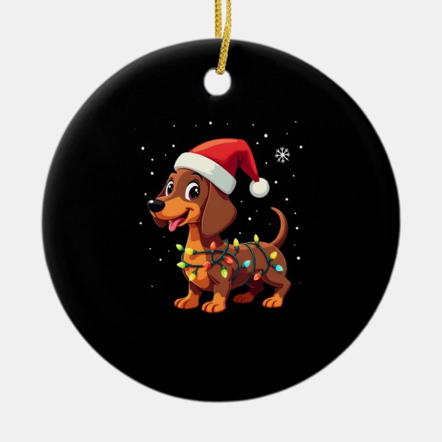Christmas Dog Dachshund Santa Xmas Wiener 3 Keramik Ornament (Vorne)