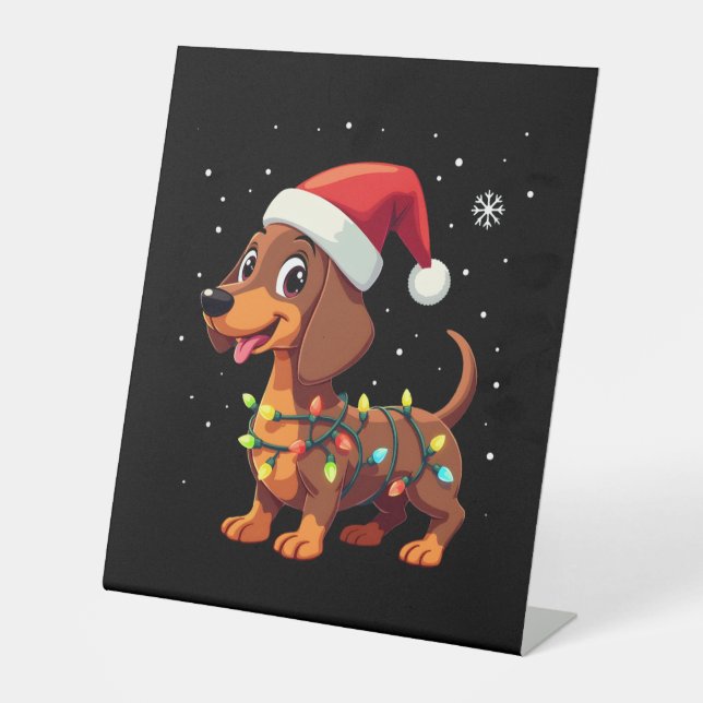 Christmas Dog Dachshund Santa Xmas Wiener 3 Sockelschild (Vorderseite)