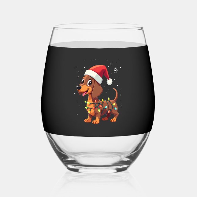 Christmas Dog Dachshund Santa Xmas Wiener 3 Weinglas Ohne Stiel (Vorderseite)