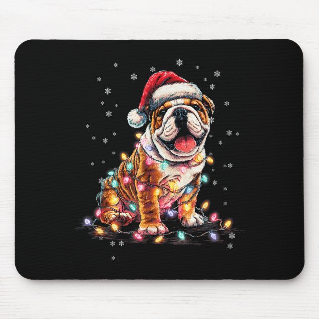 Christmas Dog English Bulldog Santa Xmas Women Men Mousepad (Vorne)