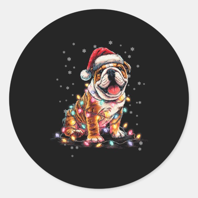 Christmas Dog English Bulldog Santa Xmas Women Men Runder Aufkleber (Vorderseite)