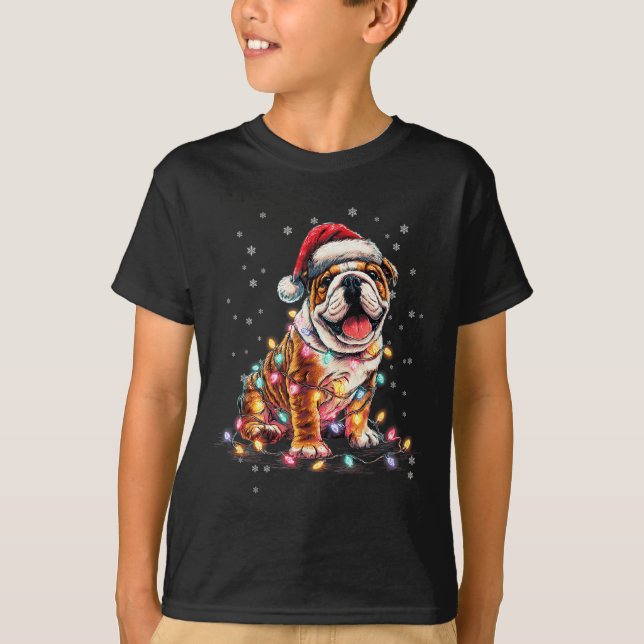 Christmas Dog English Bulldog Santa Xmas Women Men T-Shirt (Vorderseite)