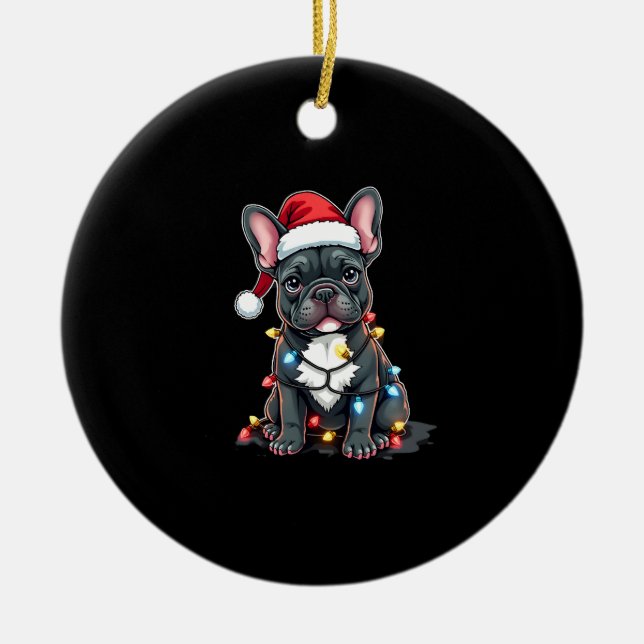 Christmas Dog French Bulldog Xmas Frenchie 3 Keramik Ornament (Vorne)