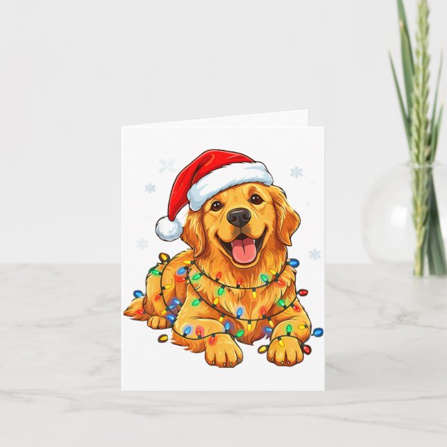 Christmas Dog Golden Retriever Lights Xmas  Karte (Vorderseite)