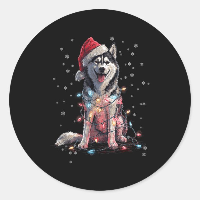 Christmas Dog Husky Santa Xmas Women Men Kids  Runder Aufkleber (Vorderseite)