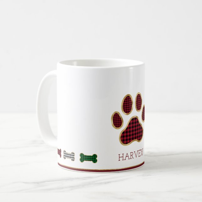 Christmas Dog Knochen Paw Print Buffalo Karierter  Kaffeetasse (Vorderseite Links)