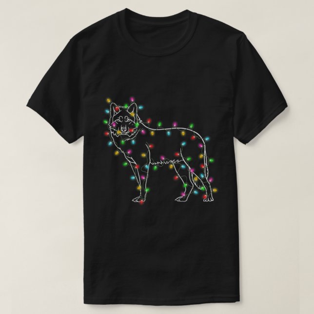 Christmas Dog Lights Line Art Design T-Shirt (Design vorne)