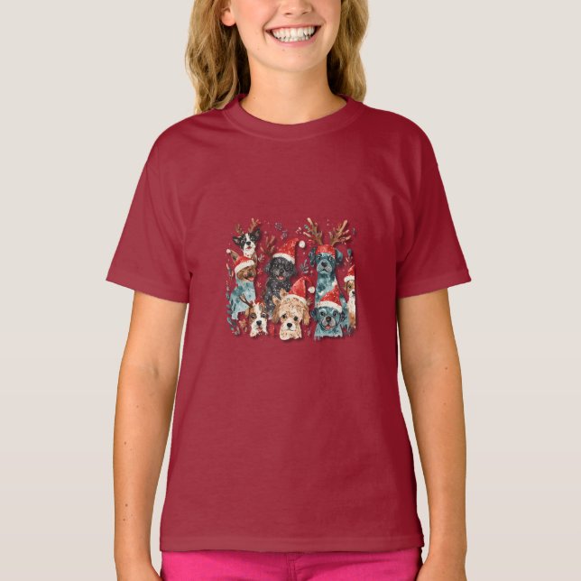 Christmas Dog Line Art T-Shirt | Minimalist Holida (Vorderseite)