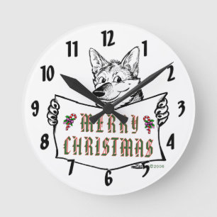 Christmas Dog:  Merry Christmas! Runde Wanduhr