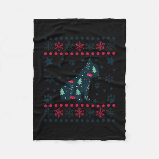 Christmas Dog Pattern Französischer Bulldog Besitz Fleecedecke (Vorderseite)