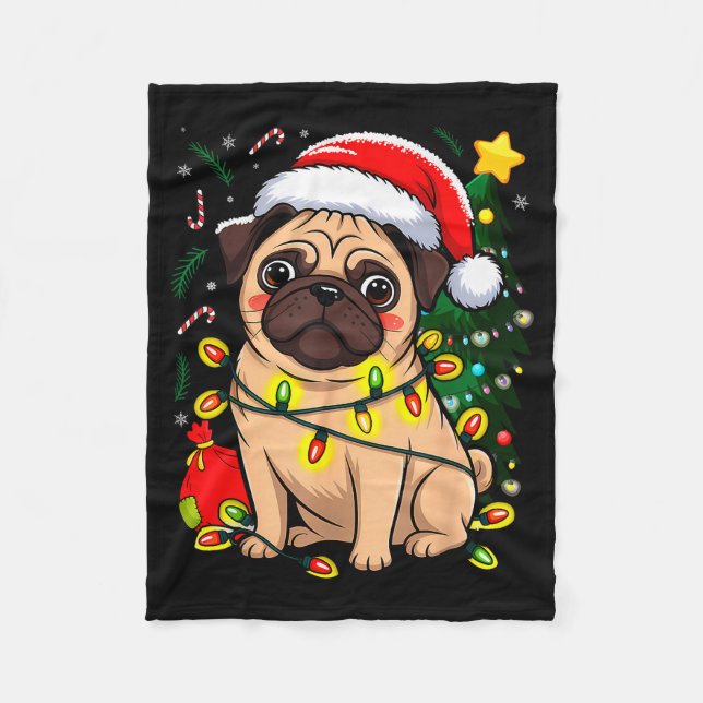 Christmas Dog Santa Clause Pug Puppy X-mas  Fleecedecke (Vorderseite)