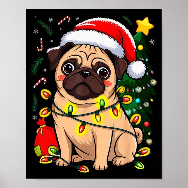 Christmas Dog Santa Clause Pug Puppy X-mas  Poster (Vorne)