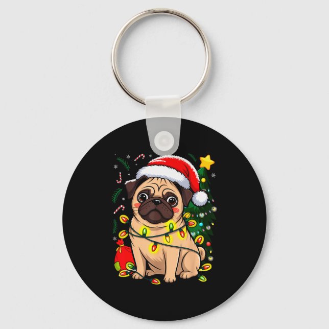 Christmas Dog Santa Clause Pug Puppy X-mas  Schlüsselanhänger (Vorderseite)