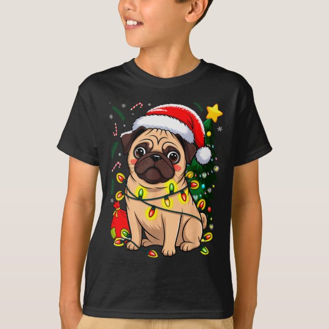 Christmas Dog Santa Clause Pug Puppy X-mas  T-Shirt (Vorderseite)