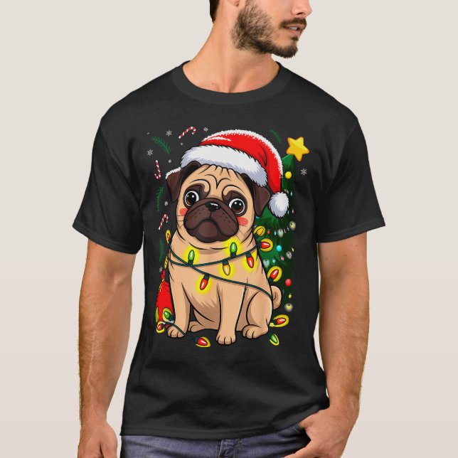 Christmas Dog Santa Clause Pug Puppy X-mas  T-Shirt (Vorderseite)