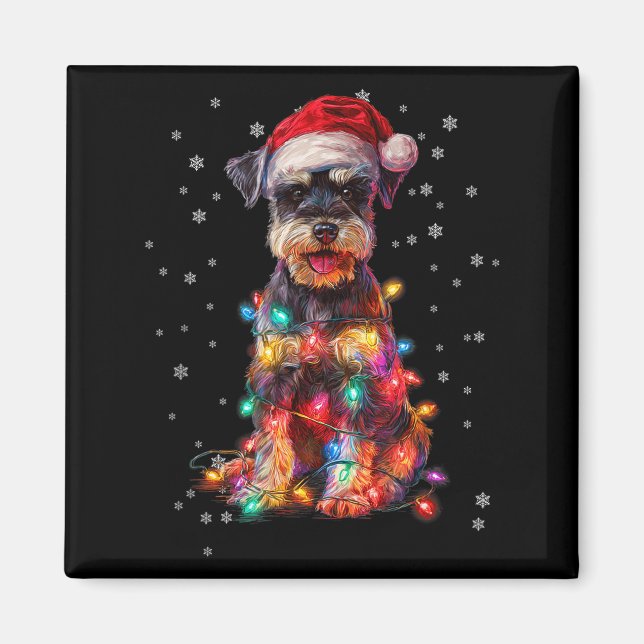 Christmas Dog Schnauzer Santa Xmas Women Men Kids  Magnet (Vorne)