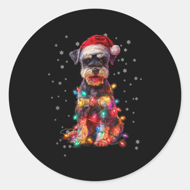 Christmas Dog Schnauzer Santa Xmas Women Men Kids  Runder Aufkleber (Vorderseite)
