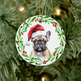 Christmas Dog Tan Frenchie French Bulldog Keramik Ornament