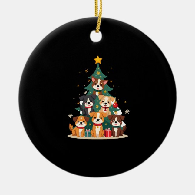 Christmas Dog Tree T-Shirt Cute Funny Puppy Dogs X Keramik Ornament (Vorne)