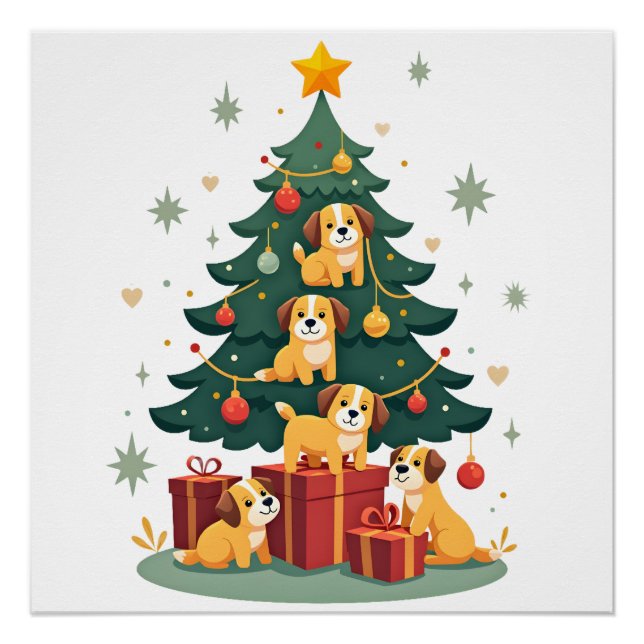 Christmas Dog Tree T-Shirt Cute Funny Puppy Dogs X Poster (Vorderseite)