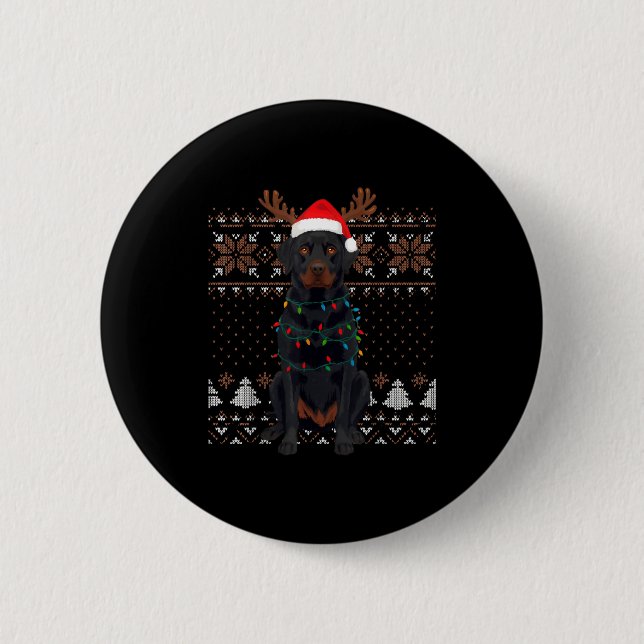 Christmas Dog With Hat And Lights - Funny Holiday  Button (Vorderseite)