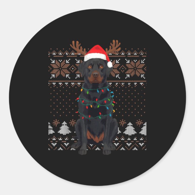 Christmas Dog With Hat And Lights - Funny Holiday  Runder Aufkleber (Vorderseite)