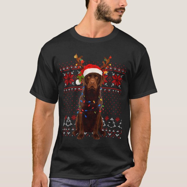 Christmas Dog With Hat And Lights - Funny Holiday  T-Shirt (Vorderseite)