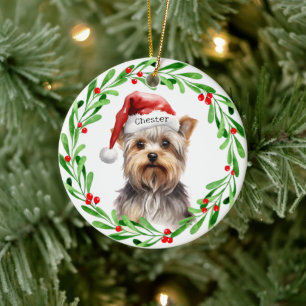 Christmas Dog Yorkie Yorkshire Terrier Holidays Keramik Ornament