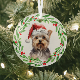 Christmas Dog Yorkie Yorkshire Terrier Holidays Ornament Aus Glas