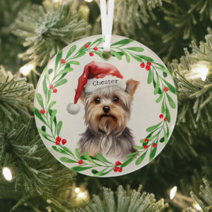Christmas Dog Yorkie Yorkshire Terrier Holidays Ornament Aus Glas