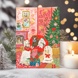 Christmas Dogs Afghan Hound Hand drawn  Feiertagskarte