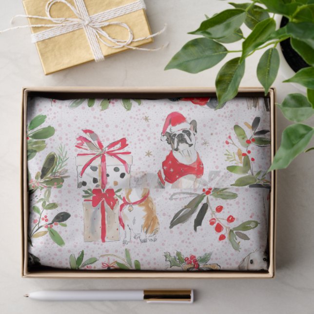 Christmas dogs and greenery pattern seidenpapier (Geschenk)