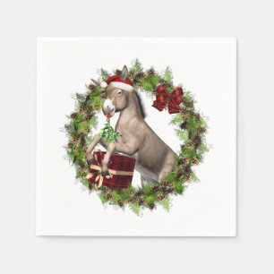 Christmas Donkey Santa White Cocktail Napkin Serviette