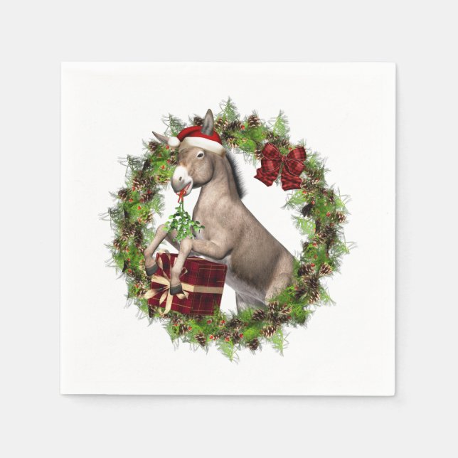 Christmas Donkey Santa White Cocktail Napkin Serviette (Vorderseite)