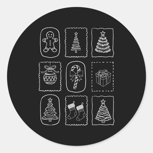 Christmas Doodle 2025 Coquette Bow Xmas Tree Ornam Runder Aufkleber (Vorderseite)