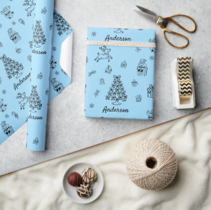 Christmas Doodle Individuelle Name Personalisiert Geschenkpapier