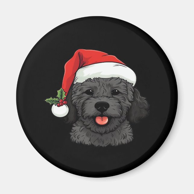 Christmas Doodle Oodle Dog - Schwarzer klassischer Magnet (Vorne)