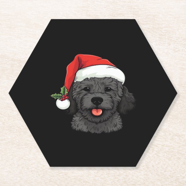 Christmas Doodle Oodle Dog - Schwarzer klassischer Untersetzer (Vorderseite)